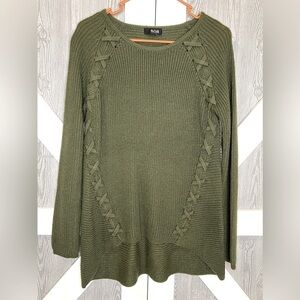 B15.25 a.n.a. Scoop Neck Braided Long Sleeve Pullover Sweater Olive Green
